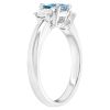 Round Aquamarine & Diamond Side Stone Ring in White Gold
