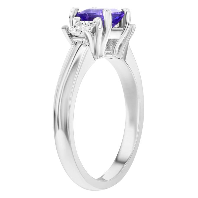 Asscher Cut Purple Sapphire Princess Cut Diamond Side Stone Ring