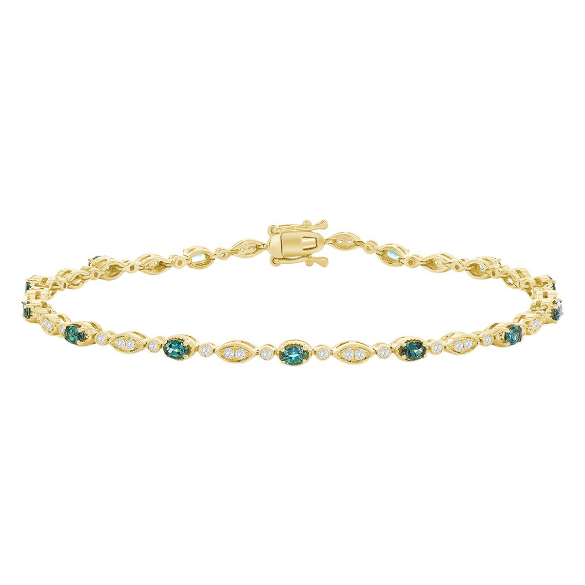 Oval Alexandrite & Diamond Alternating Pattern Bracelet in Yellow Gold