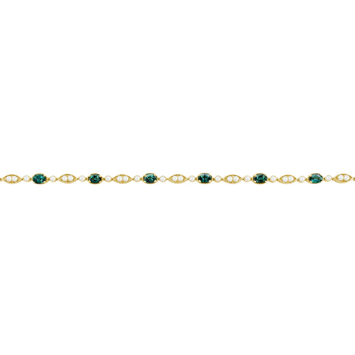 Oval Alexandrite & Diamond Alternating Pattern Bracelet in Yellow Gold