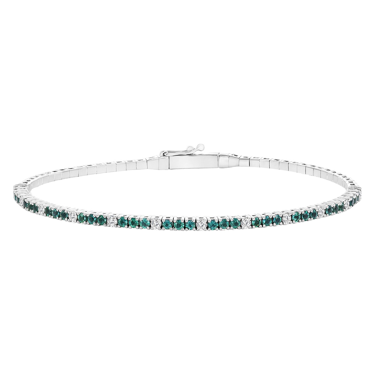 Round Alexandrite & Diamond Alternating Pattern Tennis Bracelet in White Gold