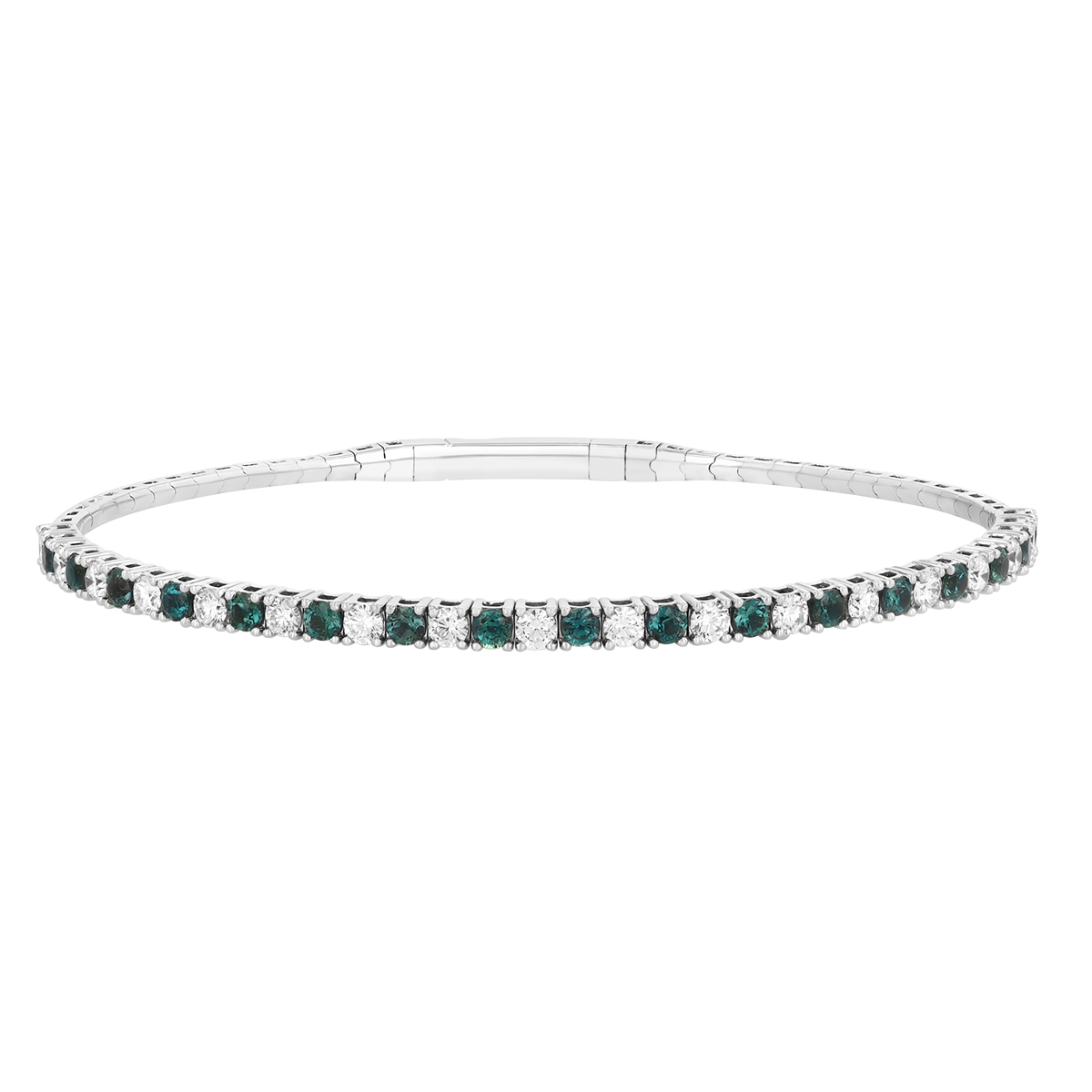 Round Alexandrite & Diamond Alternating Bracelet in White Gold