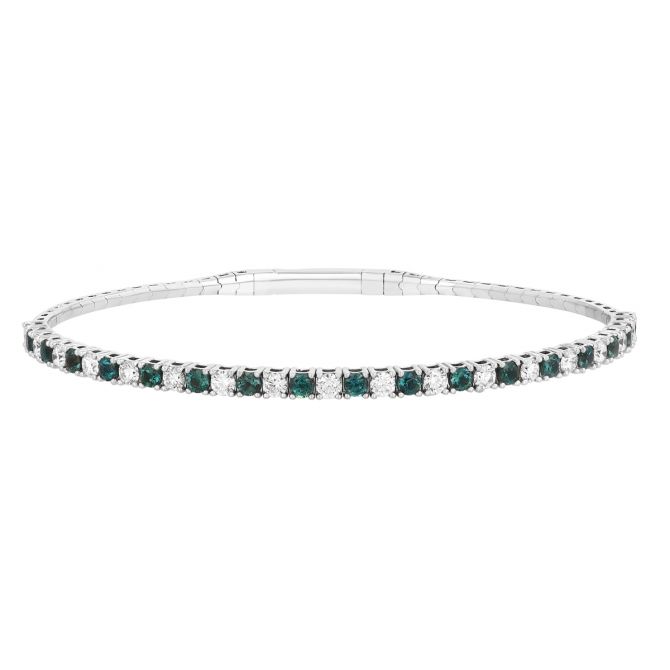 Round Alexandrite & Diamond Alternating Bracelet in White Gold