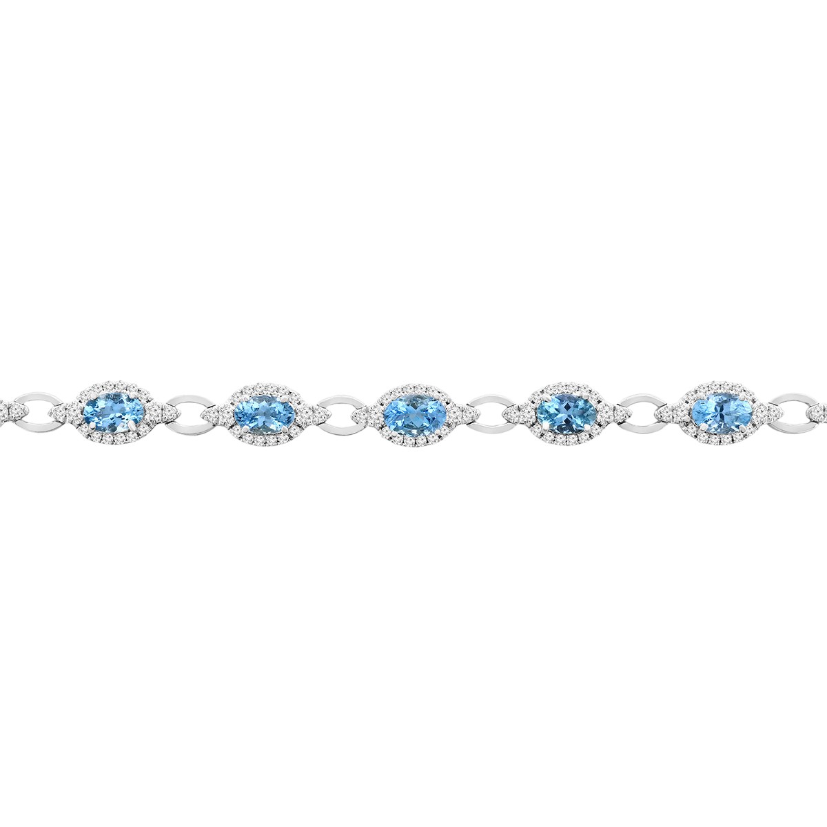 Oval Aquamarine & Diamond Halo Link Bracelet in White Gold