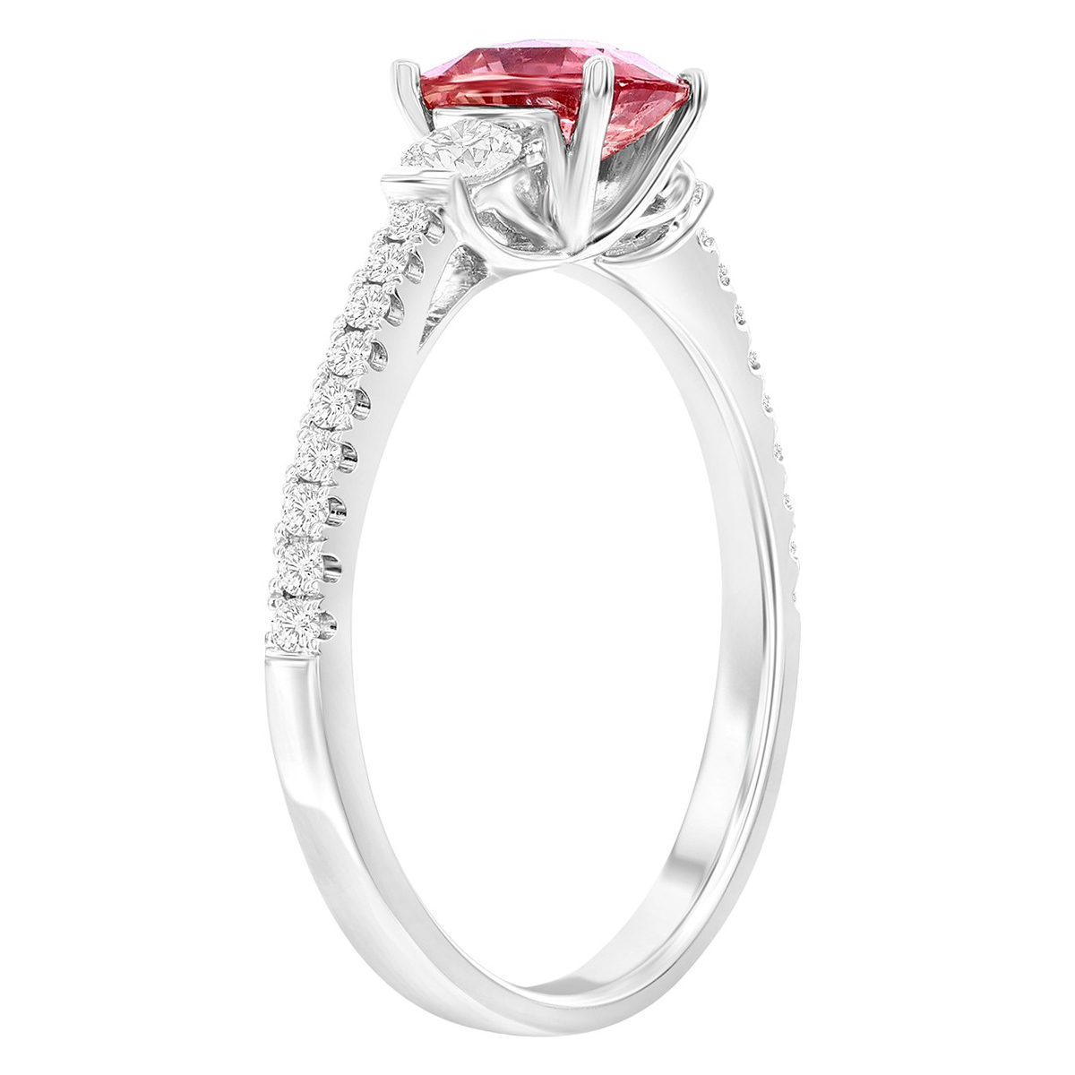 Cushion Cut Padparascha Sapphire & Diamond Ring in White Gold