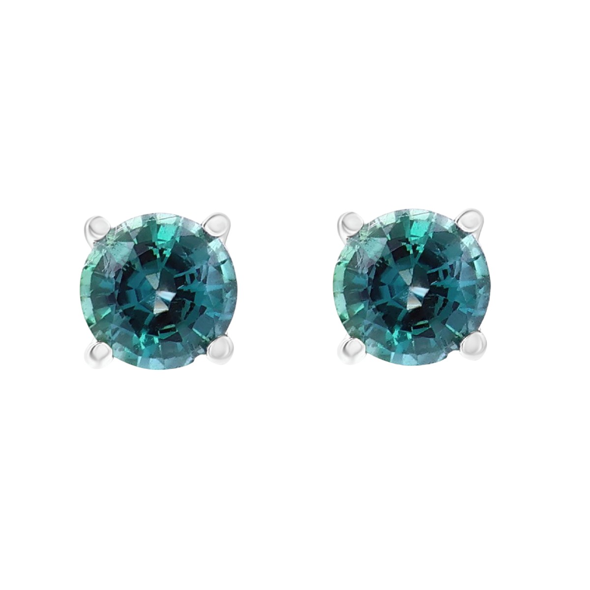 Round Alexandrite Stud Earrings in White Gold