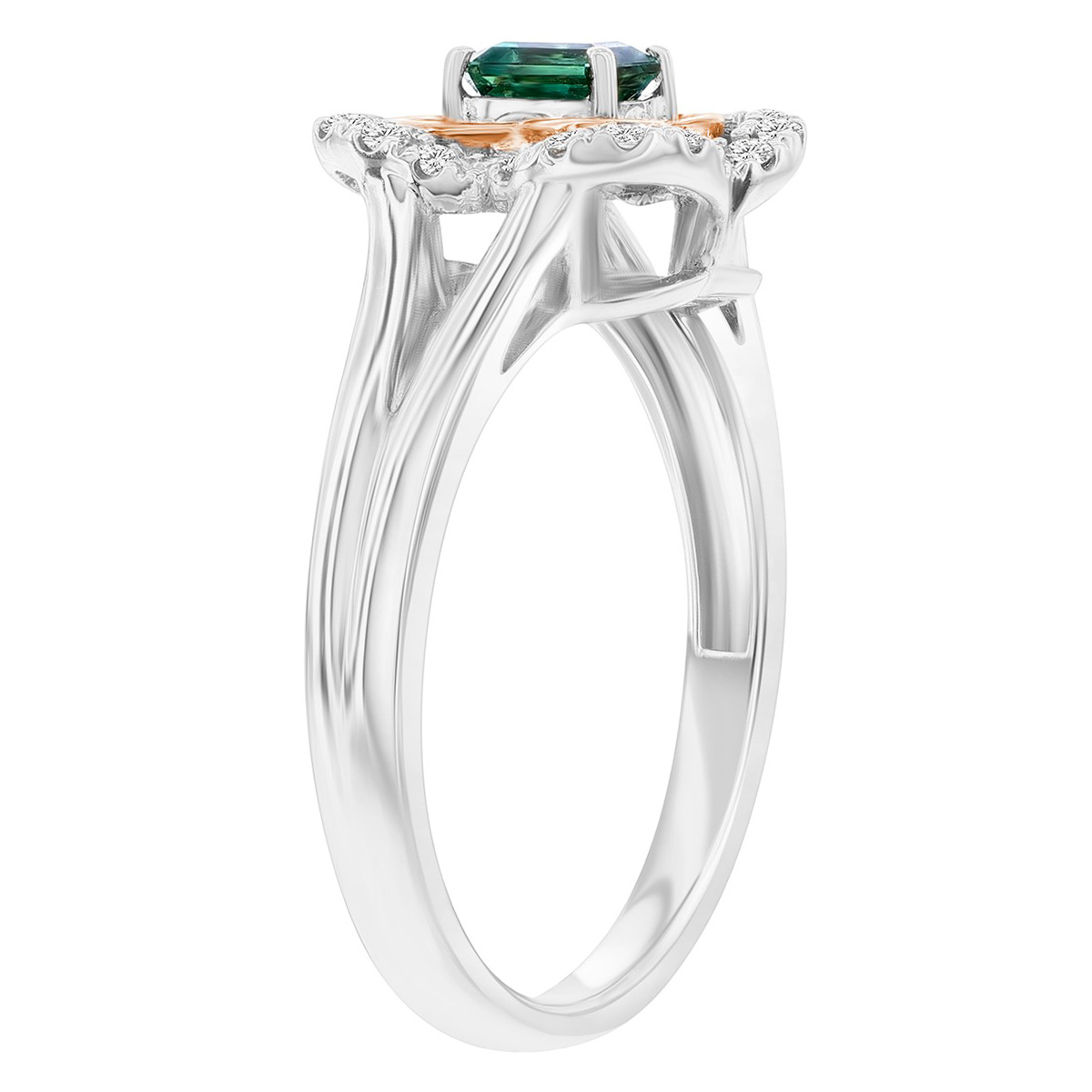 Emerald Cut Alexandrite & Diamond Clover Ring in Two Tone