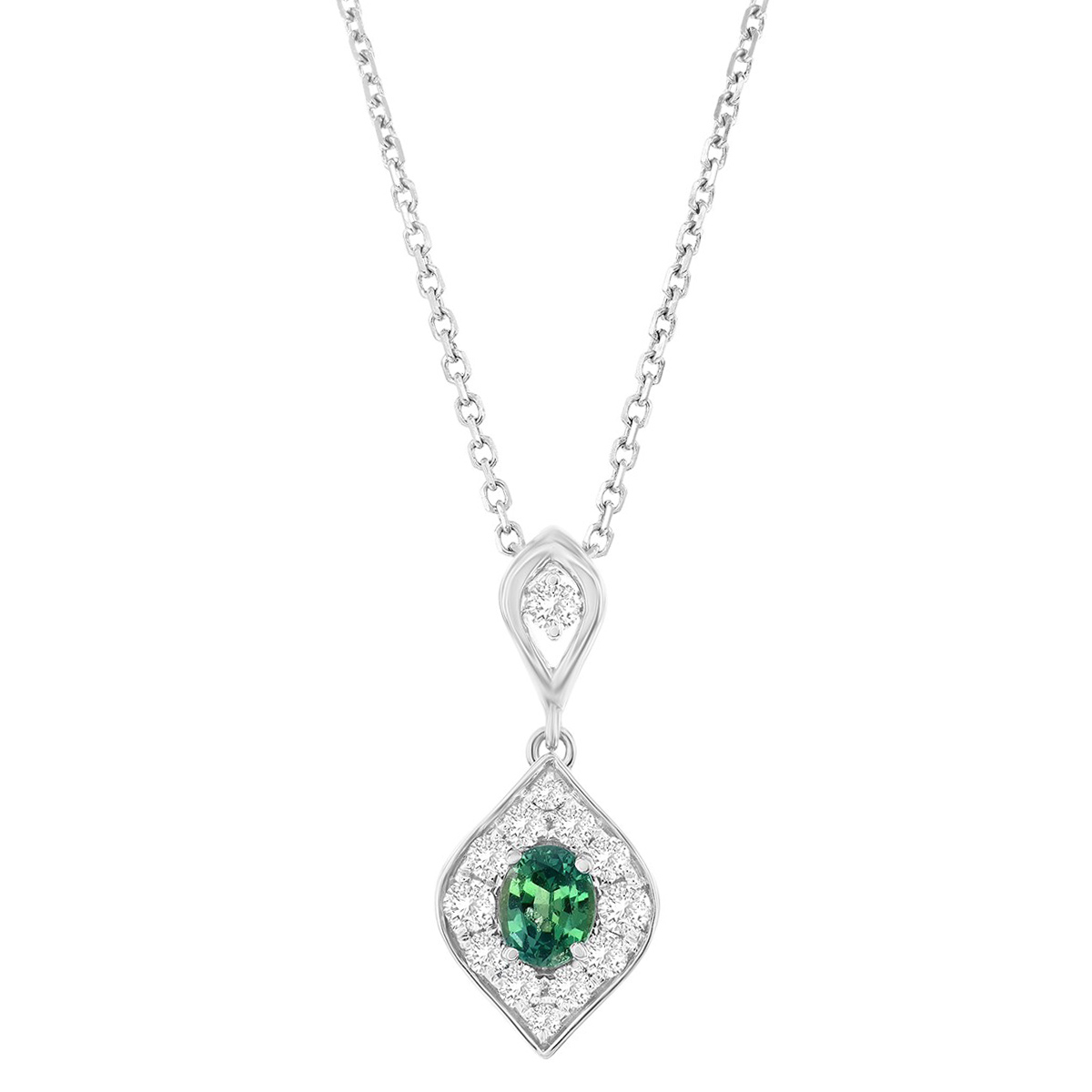 Oval Alexandrite & Diamond Marquise Shape Halo Pendant in White Gold