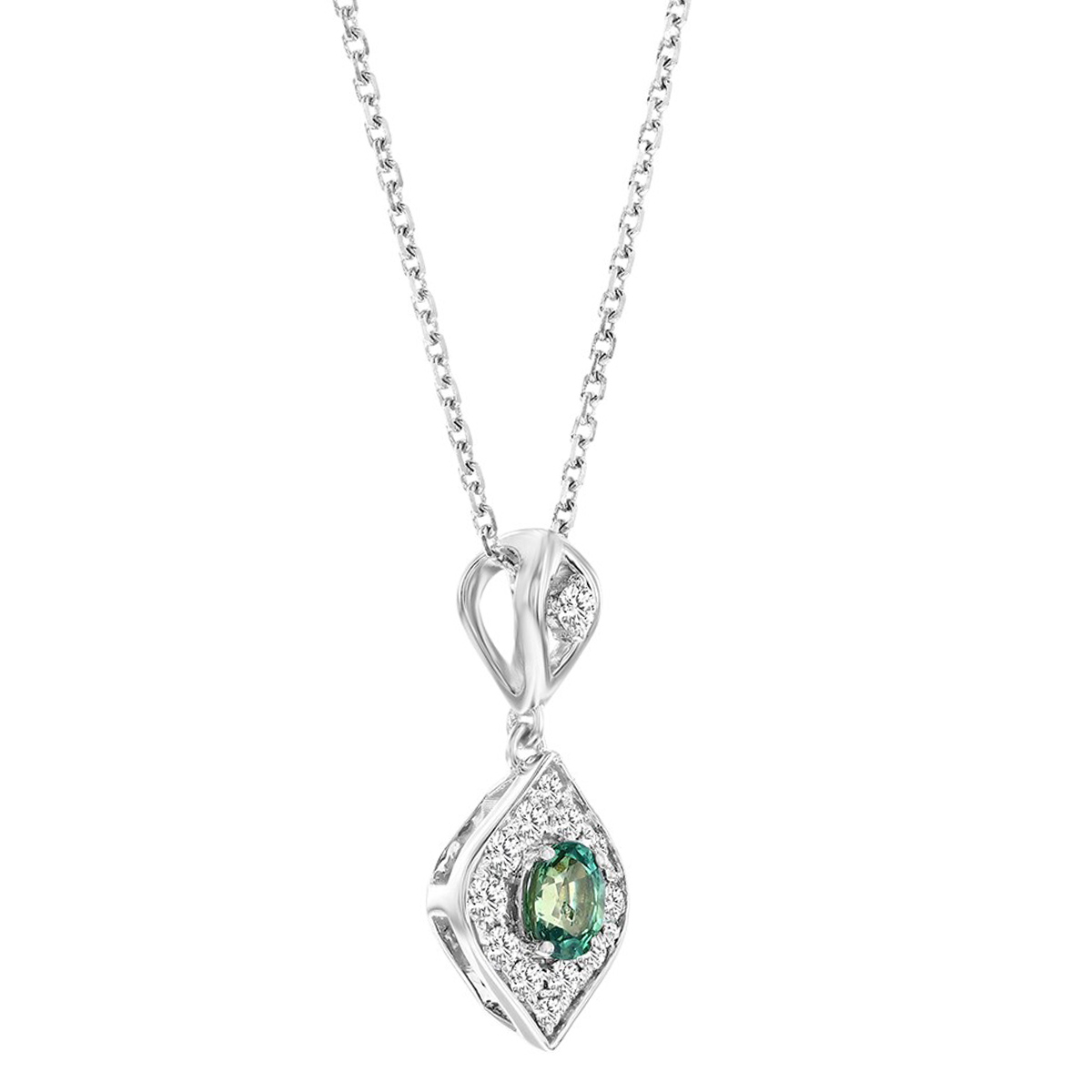 Oval Alexandrite & Diamond Marquise Shape Halo Pendant in White Gold