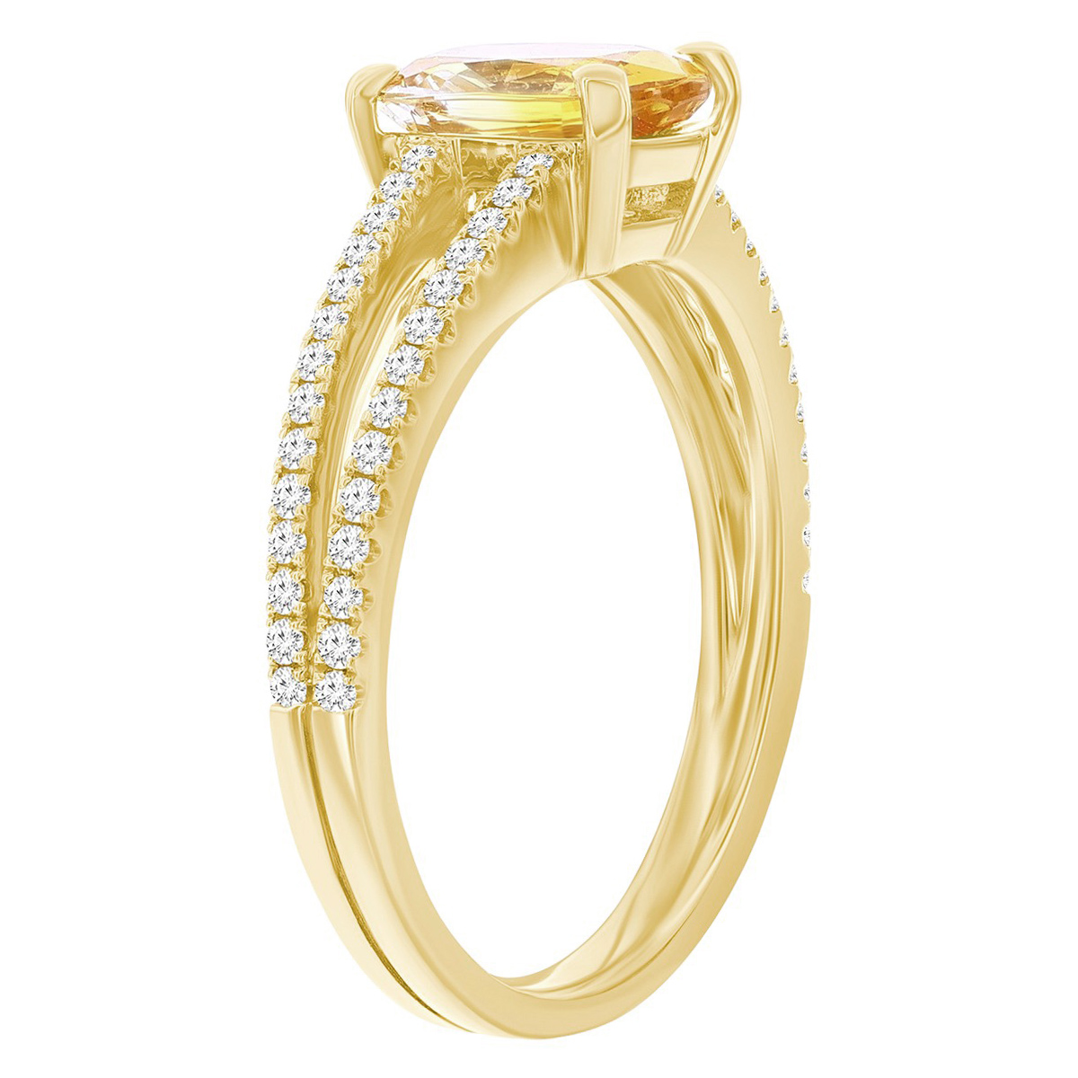 Cushion Cut Yellow Sapphire & Diamond Split Band Ring in Yellow Gold