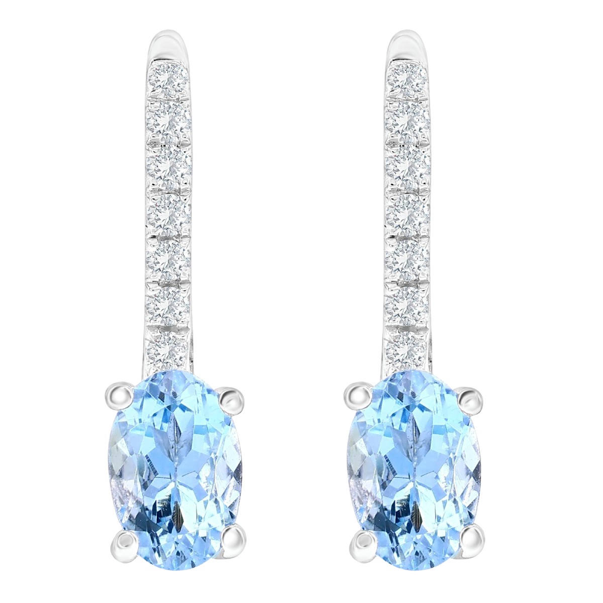 Oval Aquamarine & Diamond Drop Earrings in White Gold