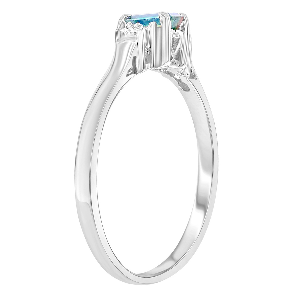 Emerald Cut Alexandrite & Diamond Side Stone Ring in White Gold