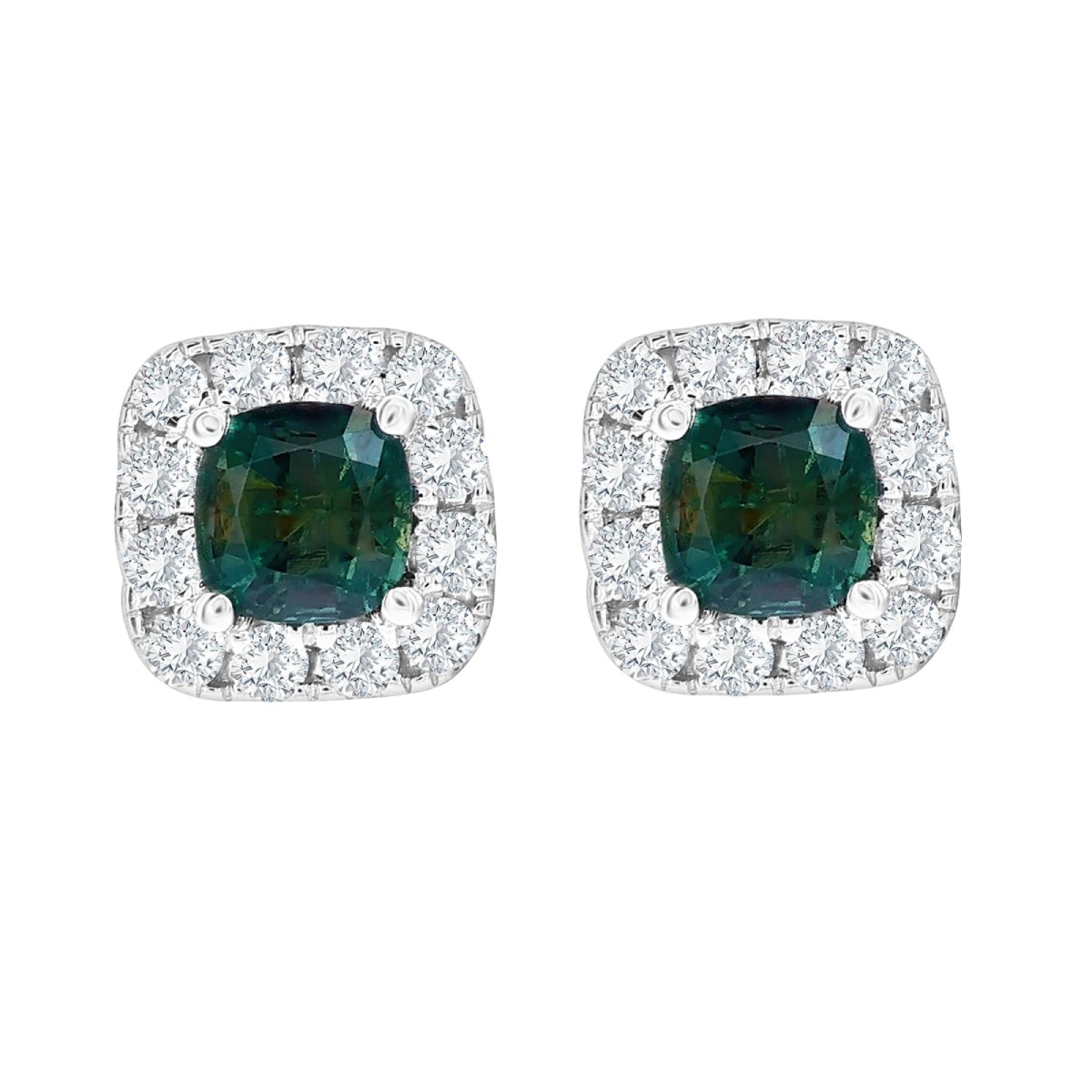 Cushion Cut Alexandrite & Diamond Halo Stud Earrings