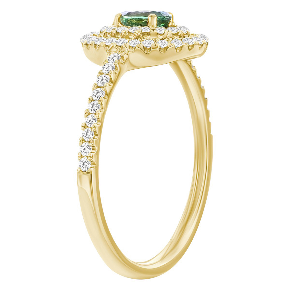 Oval Alexandrite & Double Diamond Halo Ring in Yellow Gold