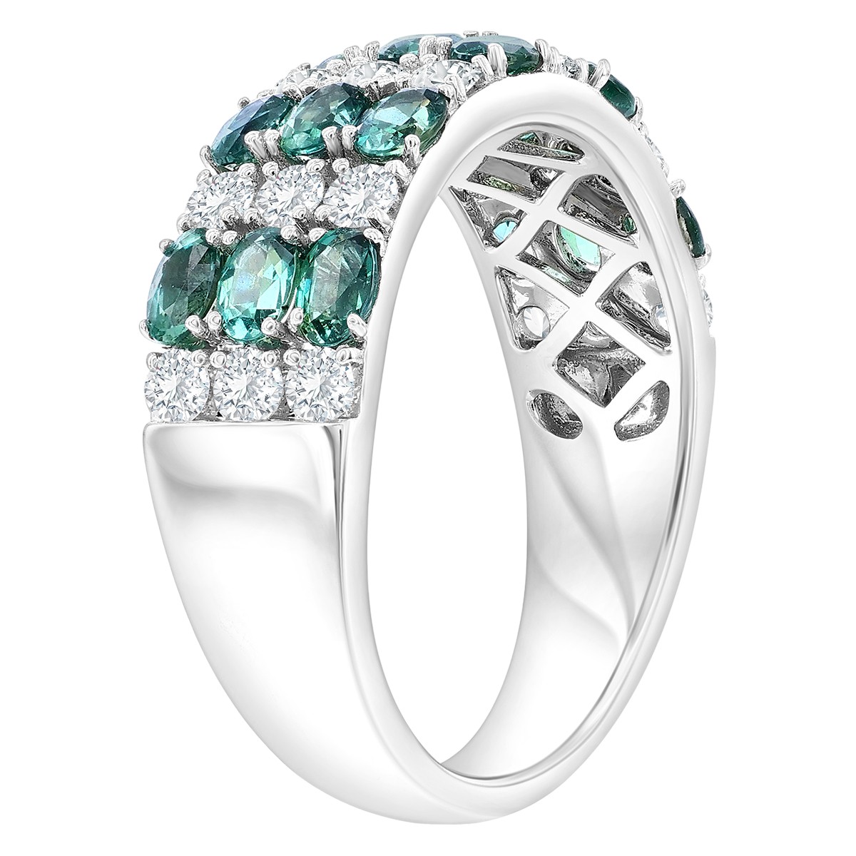 Oval Alexandrite & Diamond 3 Row Ring in White Gold
