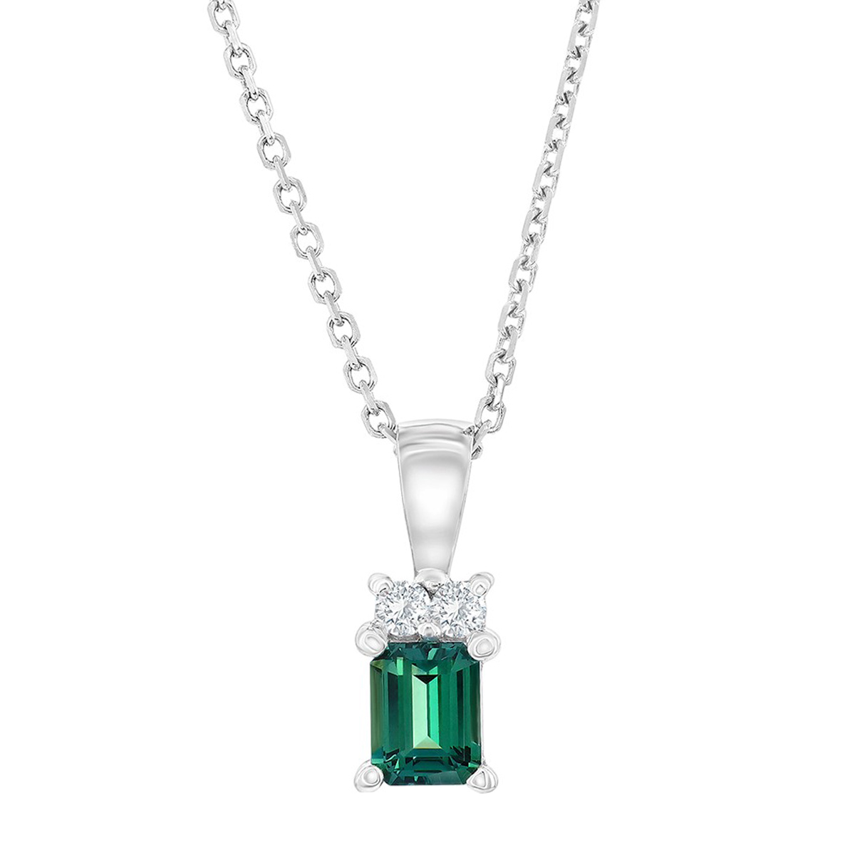Emerald Cut Alexandrite & Diamond Pendant in White Gold