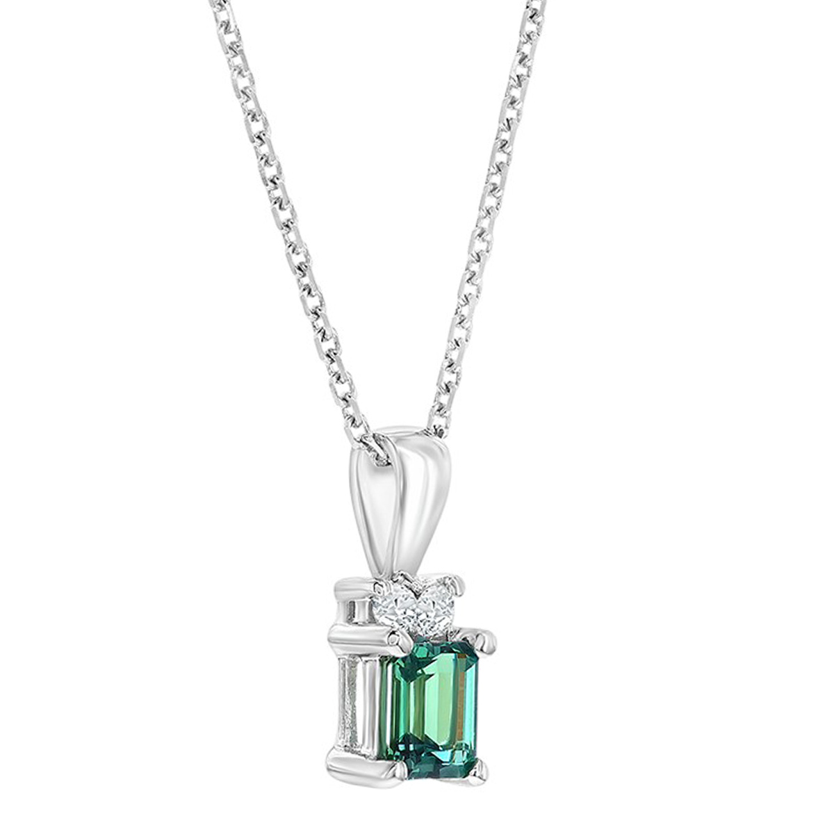 Emerald Cut Alexandrite & Diamond Pendant in White Gold