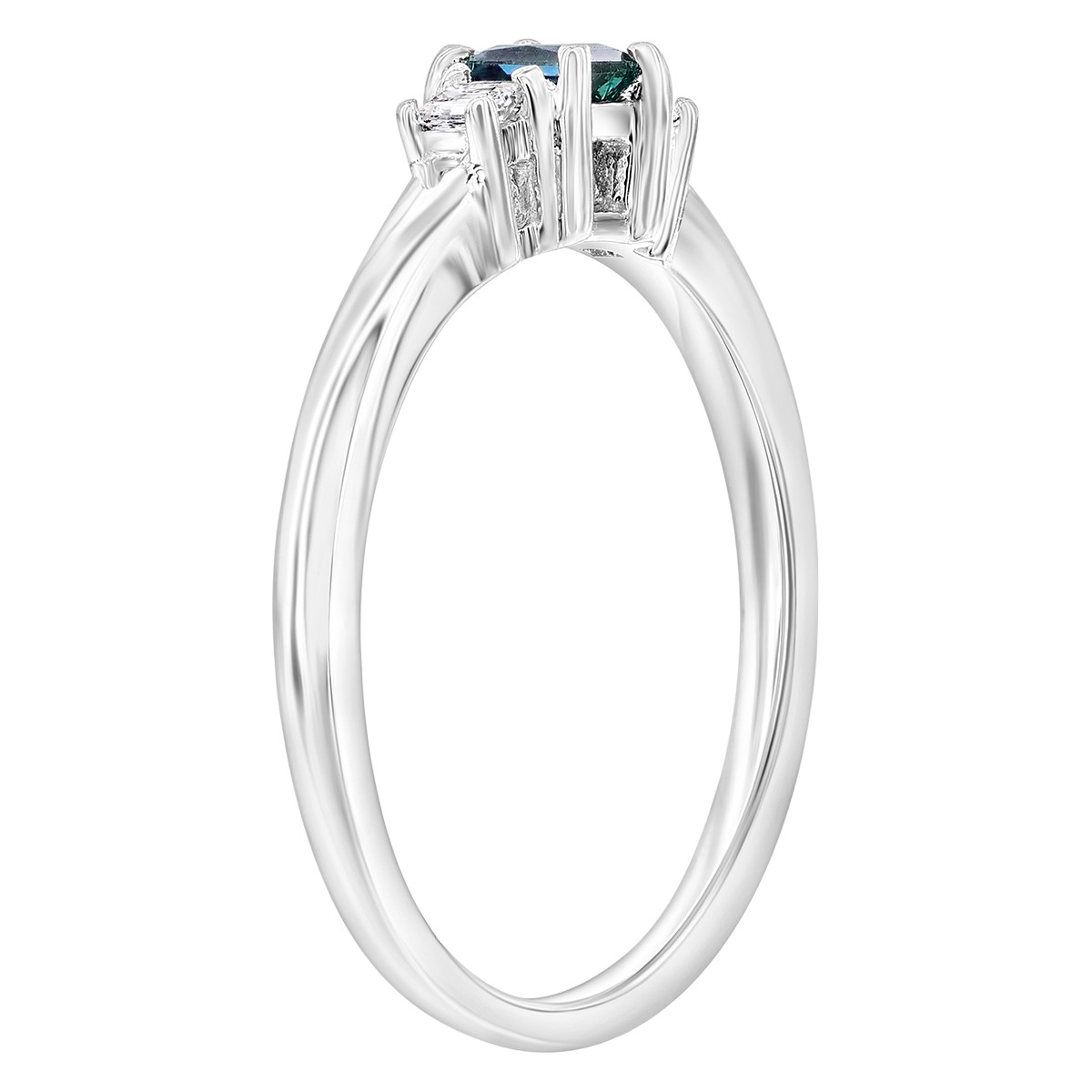 Princess Cut Alexandrite & Diamond Side Stone Ring in White Gold