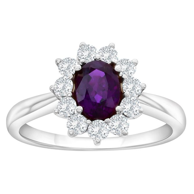 Oval Sapphire & Diamond Pointed Halo Ring in White Gold