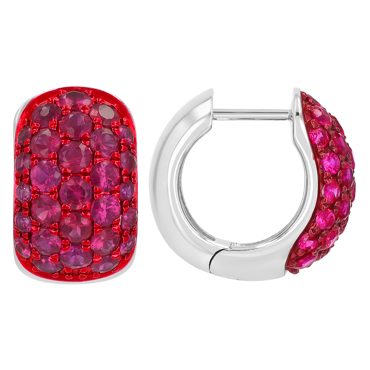 Pink Sapphire Pave Curved Huggie Hoop Earrings in White Gold