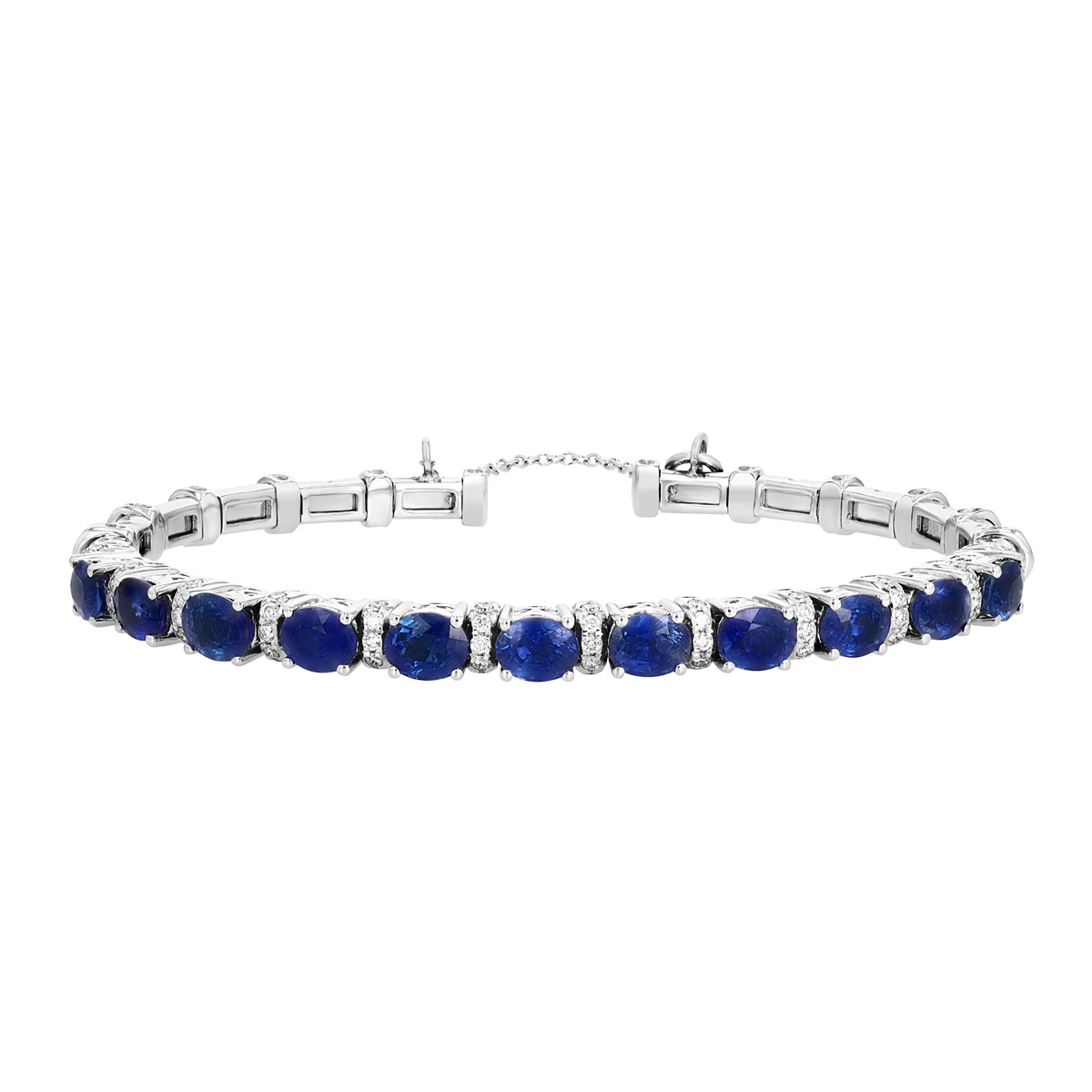 Oval Sapphire & Diamond Rondel Bracelet in White Gold