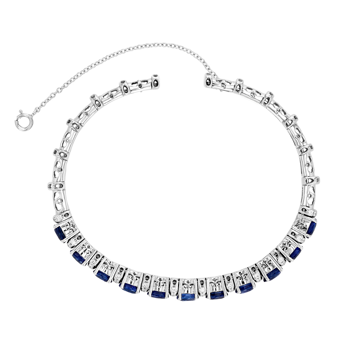 Oval Sapphire & Diamond Rondel Bracelet in White Gold