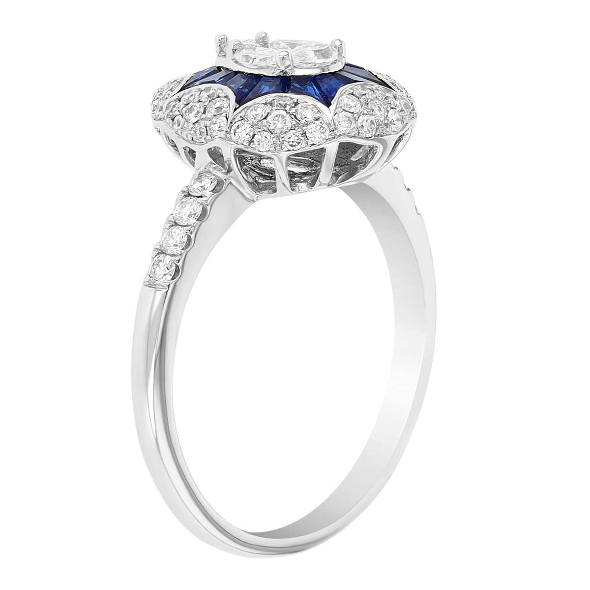 Multi Shaped Sapphire & Diamond Pear Ring in White Gold
