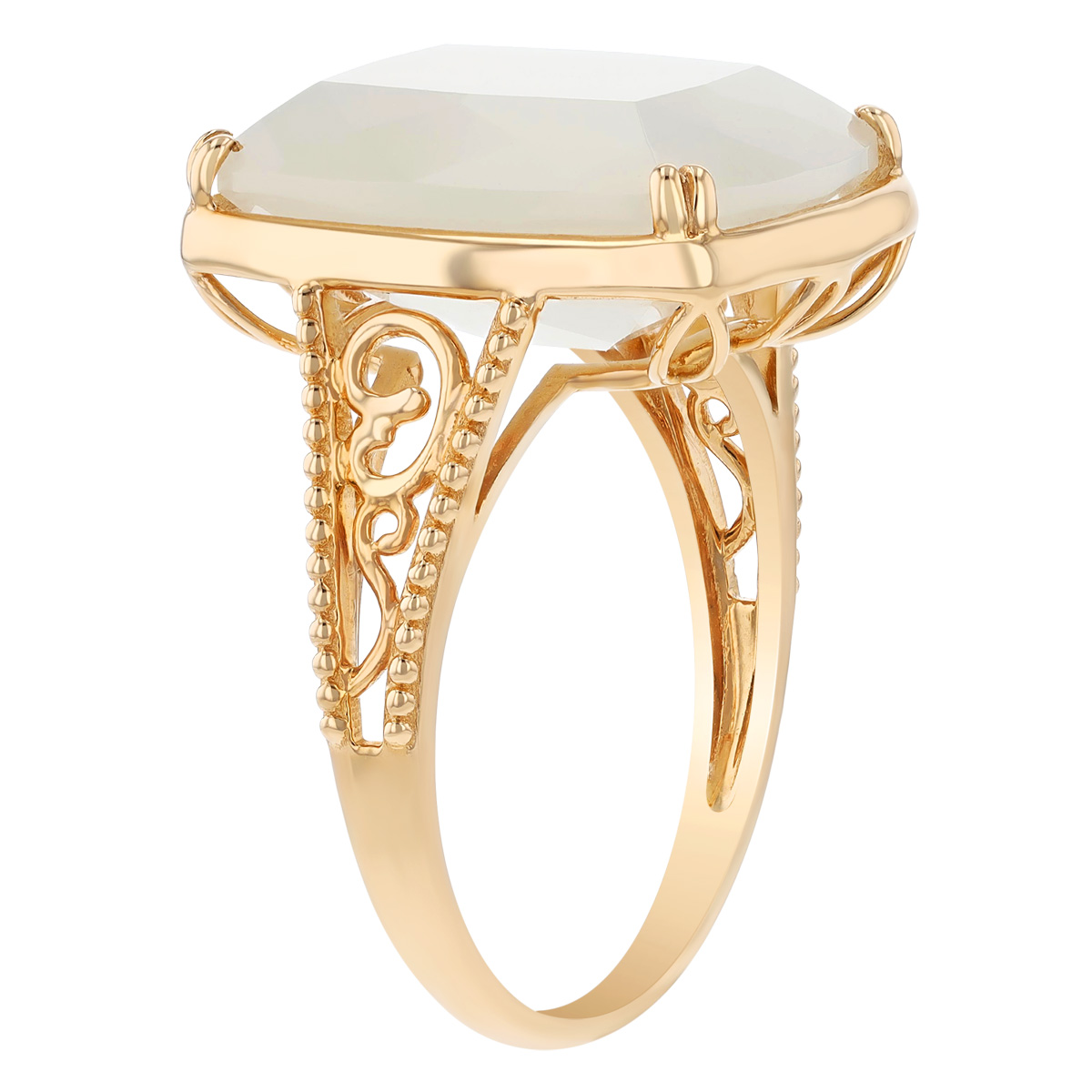Cushion Moonstone Ring with Milgrain & Filigree in Yellow Gold