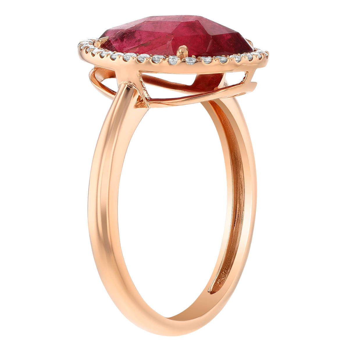 Round Pink Tourmaline & Diamond Halo Ring in Rose Gold