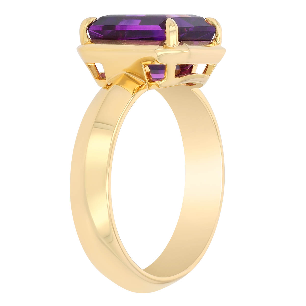 Emerald Cut Amethyst Solitaire Ring in Yellow Gold
