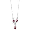 Oval Ruby & Diamond Cluster Trio Necklace in White Gold, 16"