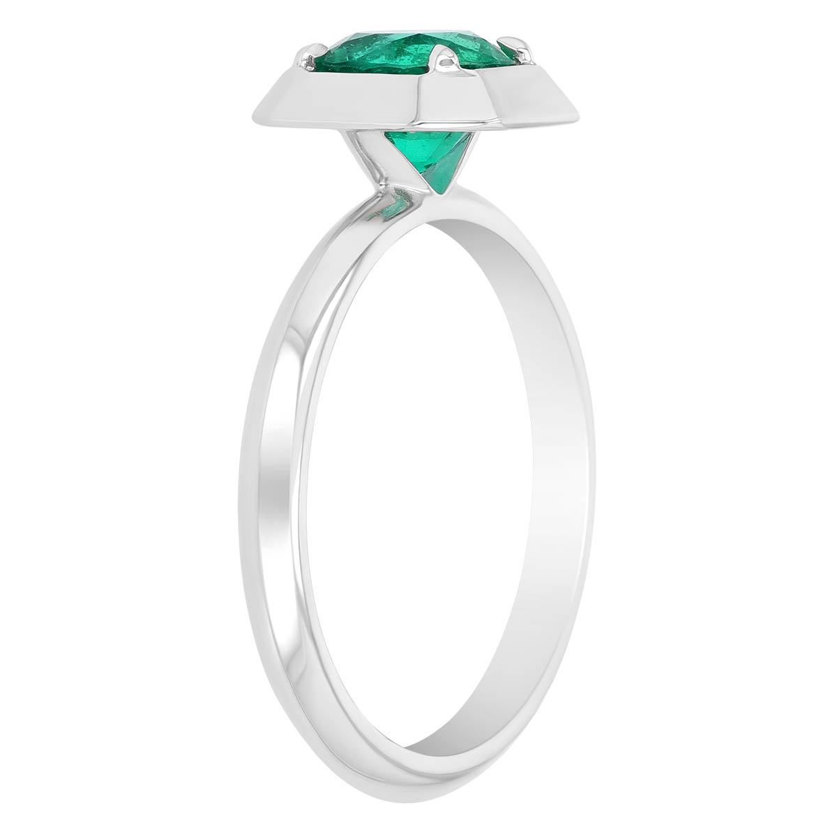 Round Emerald Square Ring in White Gold