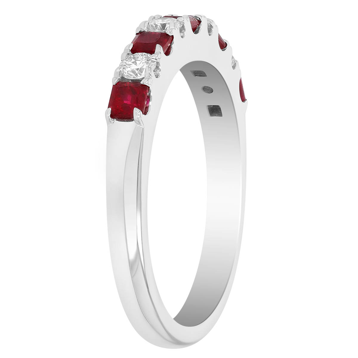 Princess Cut Ruby & Round Diamond Alternating Pattern Ring in White Gold