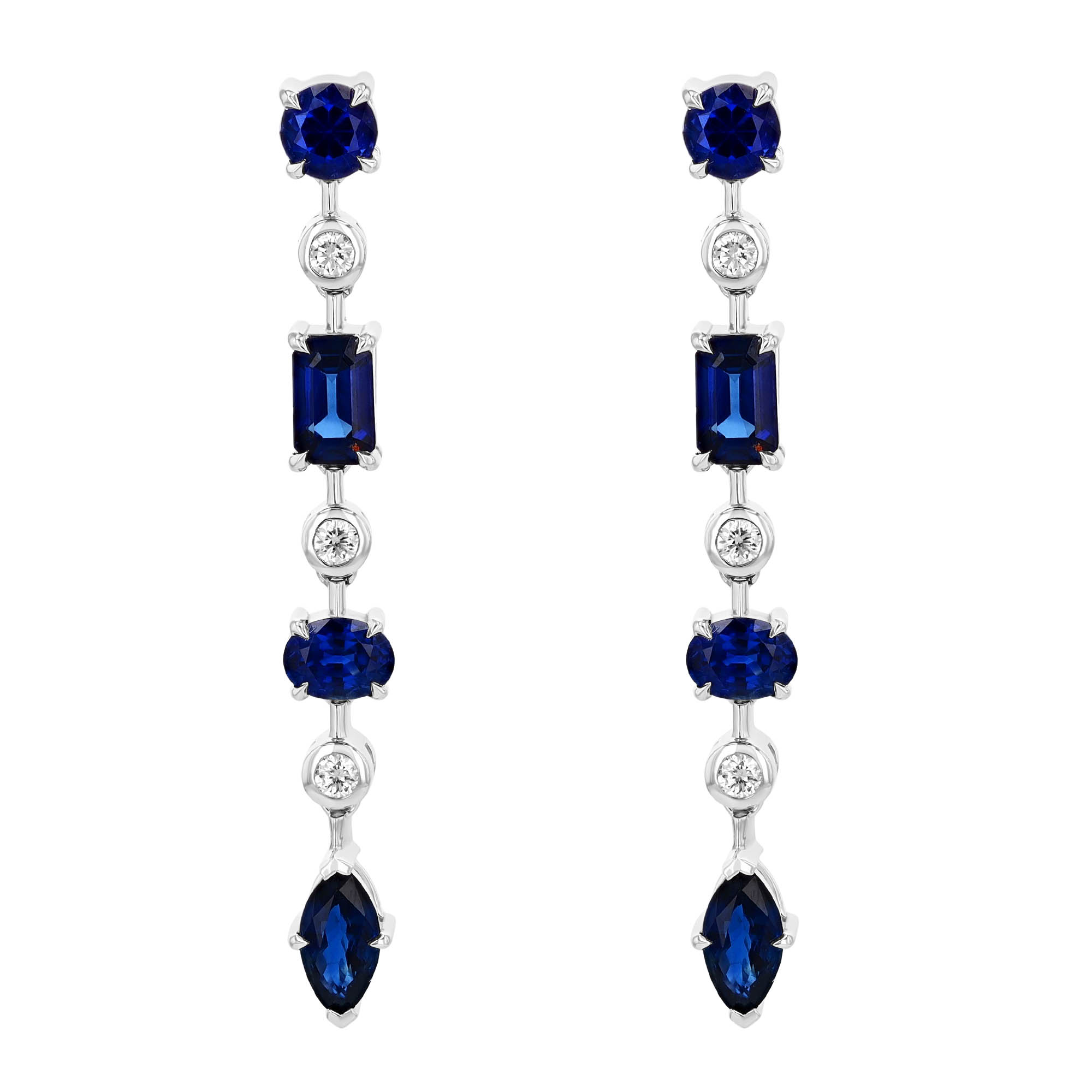 Multi-Shape Sapphire & Diamond Dangle Earrings in Yellow Gold