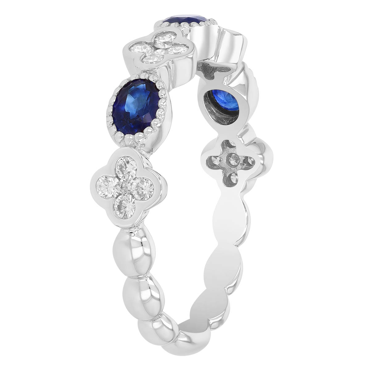 Bezel Set Oval Sapphire & Diamond Cluster Ring in White Gold