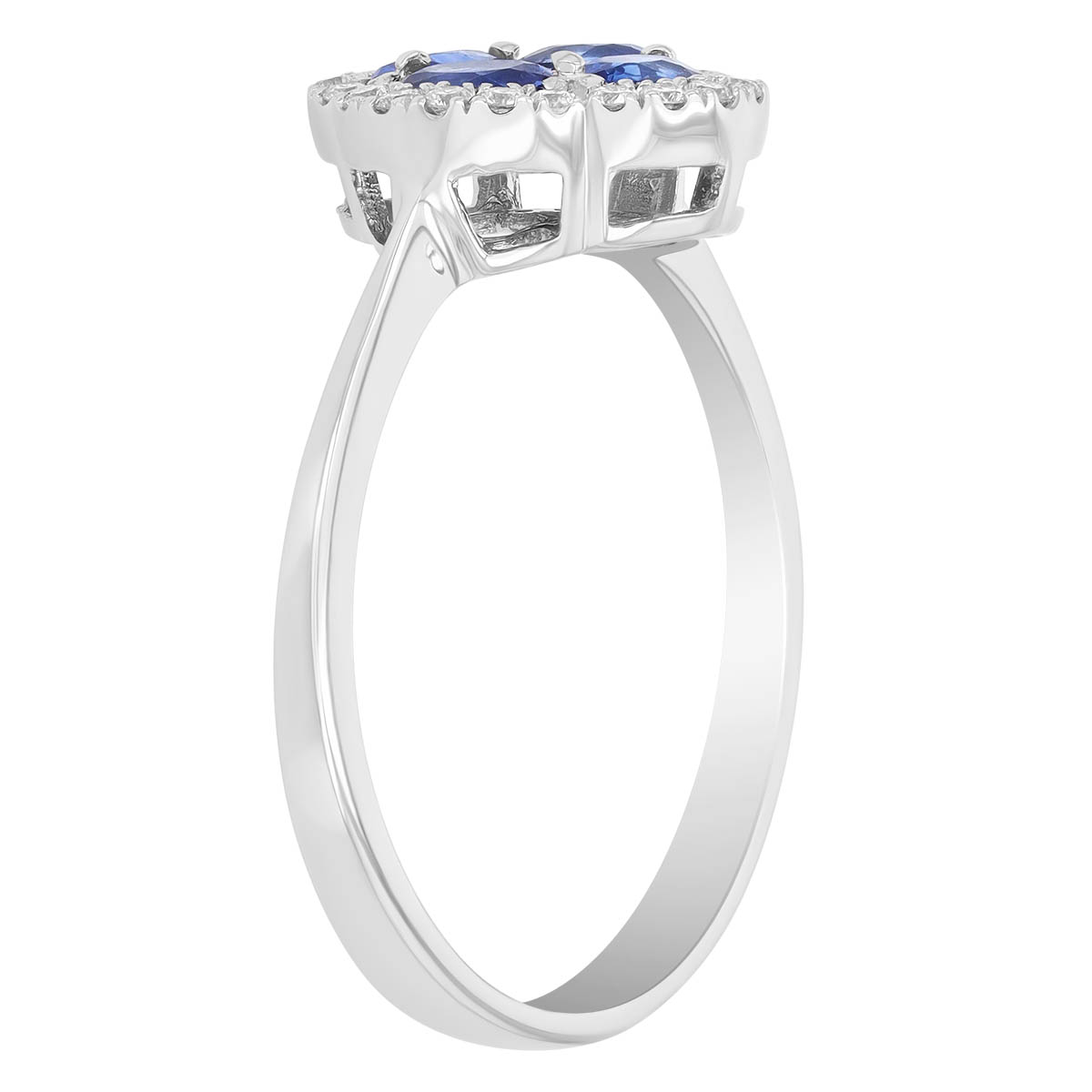 Sapphire Cluster & Diamond Halo Quatrefoil Ring in White Gold