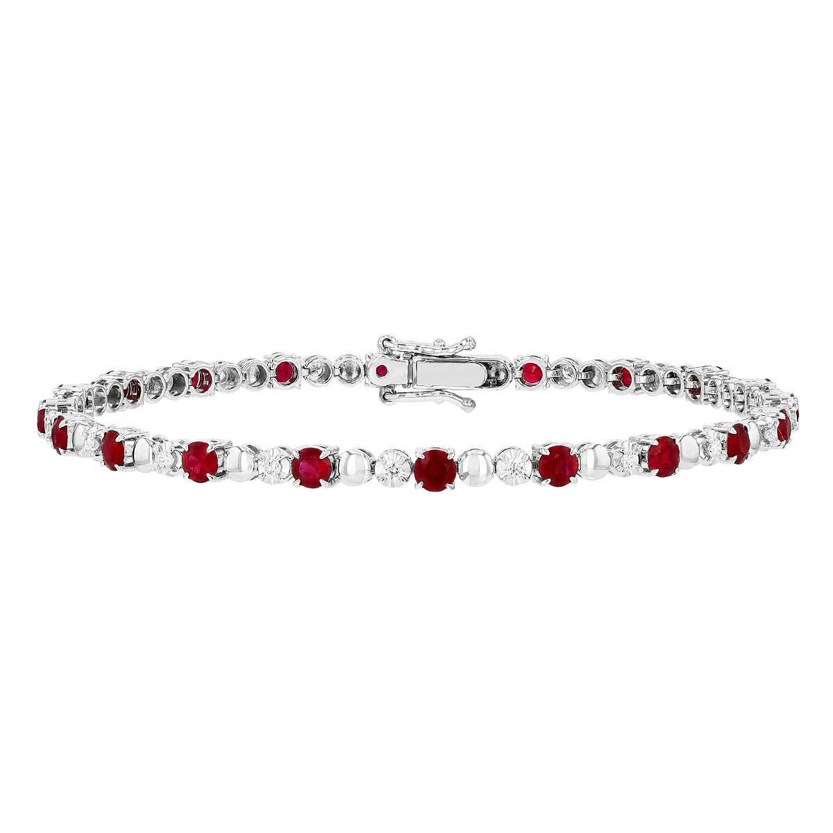 Ruby & Diamond Tennis Bracelet in White Gold, 7