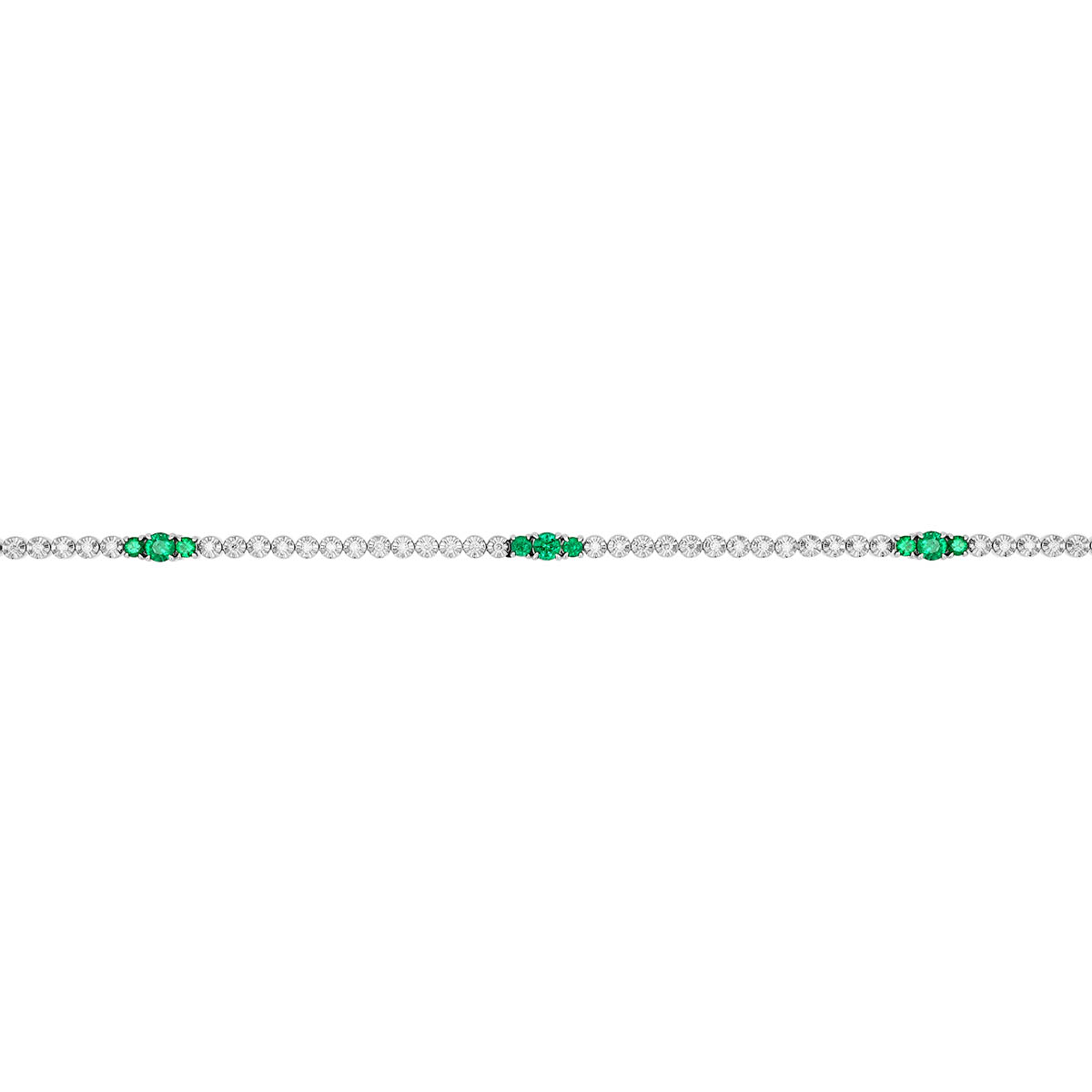 Diamond & Emerald Trio Station Tennis Bracelet in White Gold, 7