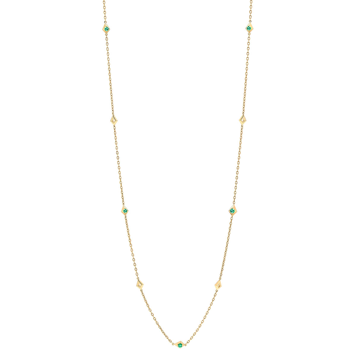 Yellow Gold Kite Station Necklace with Emerald Accents, 33