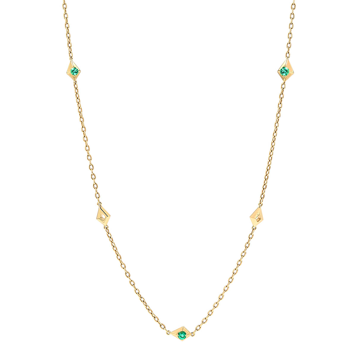 Yellow Gold Kite Station Necklace with Emerald Accents, 33