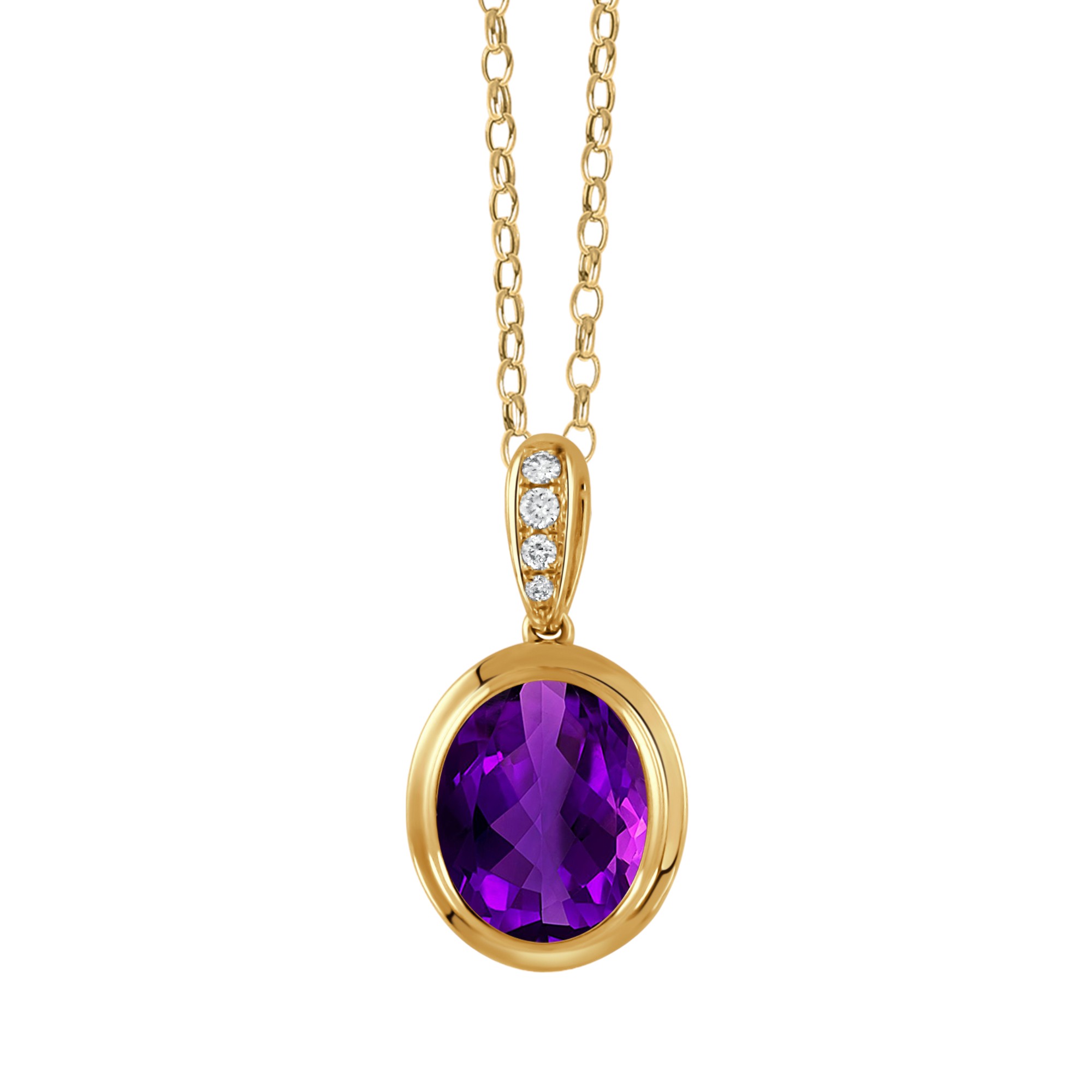 Doves Viola Oval Amethyst & Diamond Pendant in Yellow Gold, 18