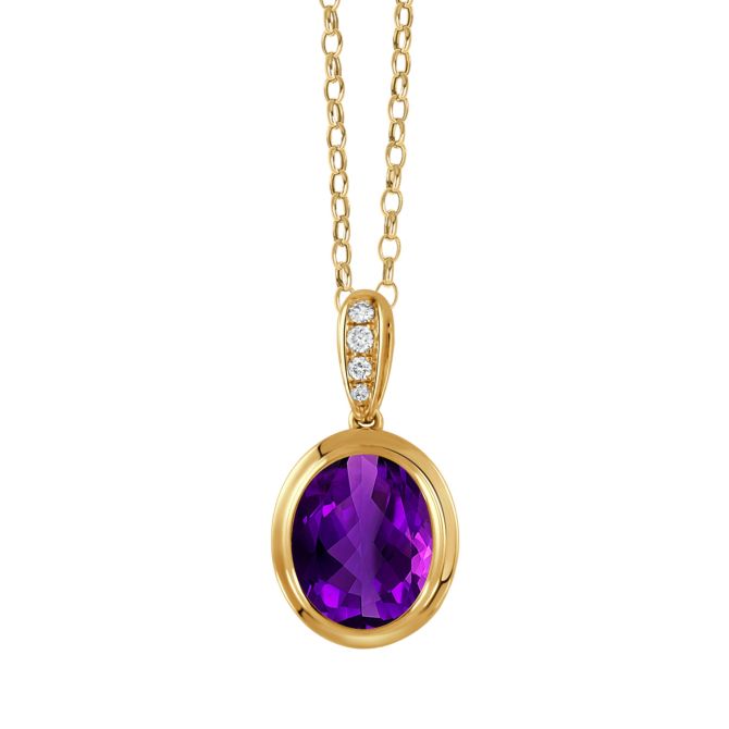 Doves Viola Oval Amethyst & Diamond Pendant in Yellow Gold, 18"