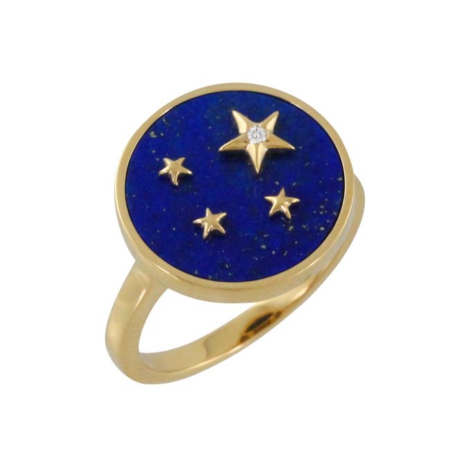 Doves Celestia Lapis Lazuli & Diamond Star Ring in Yellow Gold