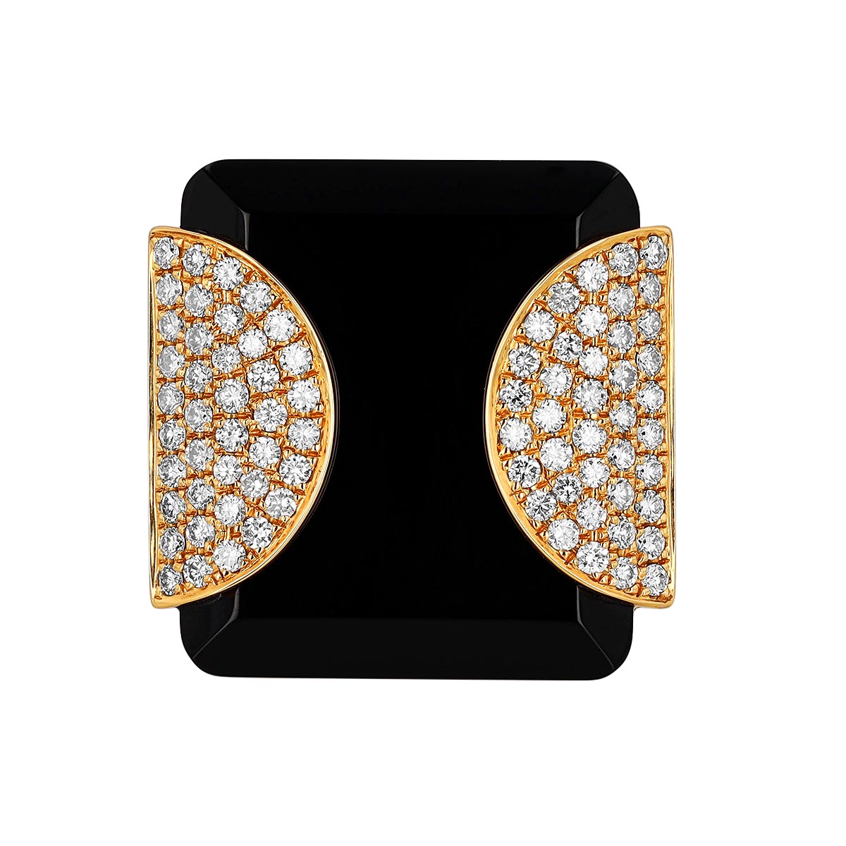 Doves Square Black Onyx Chalcedony & Diamond Ring in Yellow Gold