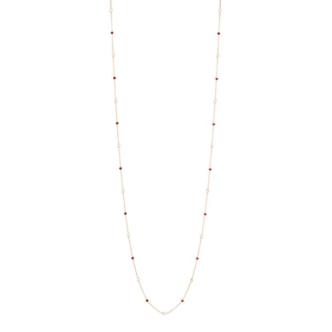 Ruby & Marquise Diamond Bezel Set Station By  Yard Necklace in Yellow Gold, 33"