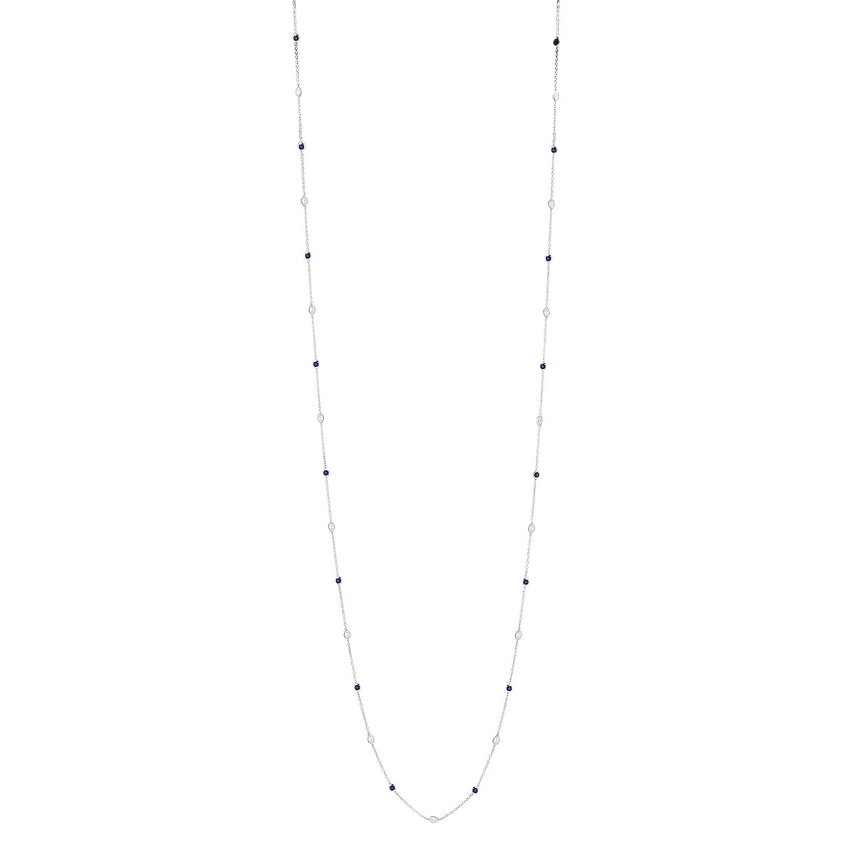 Sapphire & Marquise Diamond Bezel Set Station By  Yard Necklace in White Gold, 33