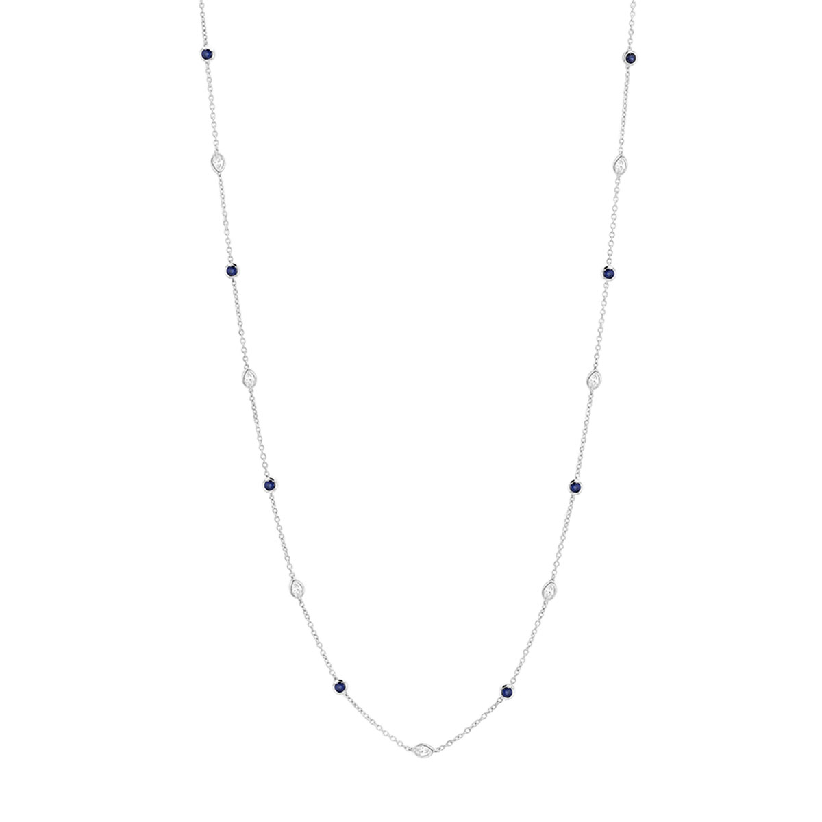 Sapphire & Marquise Diamond Bezel Set Station By  Yard Necklace in White Gold, 33
