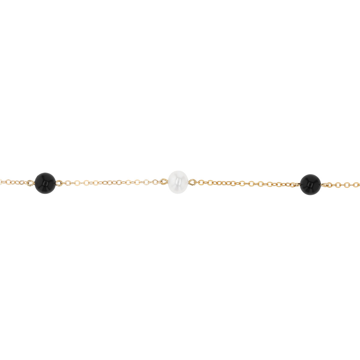 Cultured Pearl & Black Onyx Station Bracelet in Yellow Gold, 7