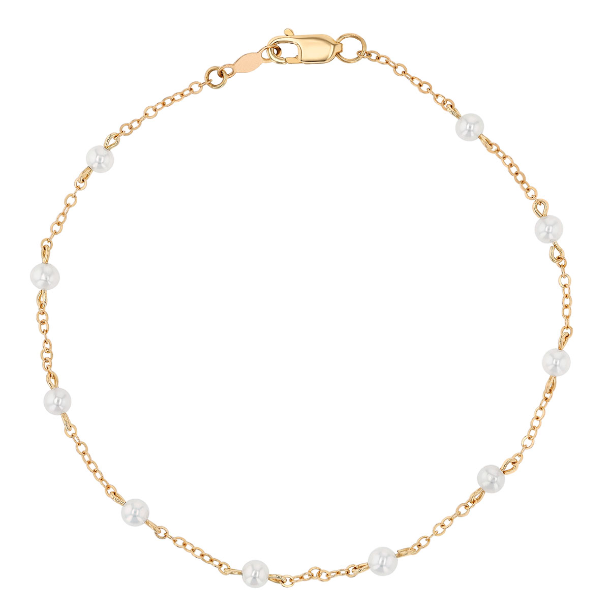 Freshwater Cultured Pearl Station Bracelet in Yellow Gold, 7