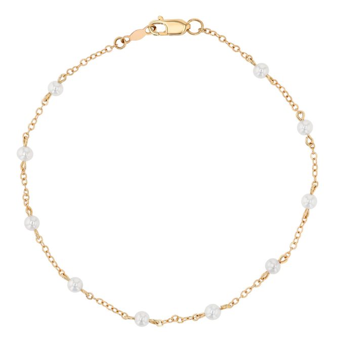 Freshwater Cultured Pearl Station Bracelet in Yellow Gold, 7"
